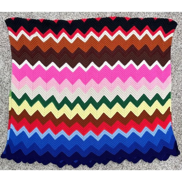 100"x58" Large Handmade Rainbow Stripe Chevron Colorful Pride Crochet AFGHAN Bed - Picture 2 of 5